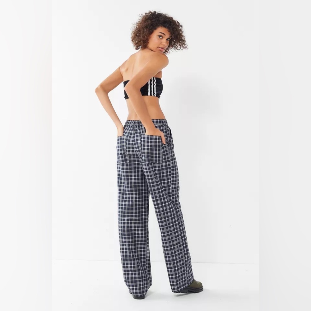 Urban Outfitters Plaid Wide-Leg Pants - Navy/White